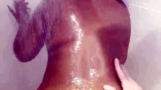 black babe takes huge cock deep in steamy shower pounding 💦🍆😍