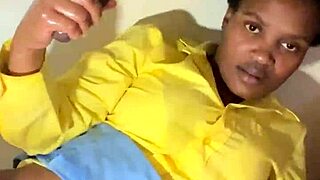 lactating solo milks huge cock cumshot on tits at desk