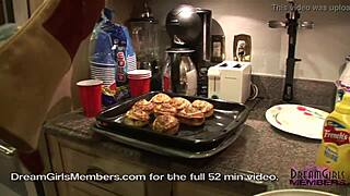cooking naked: raquel's big natural tits bounce kitchen