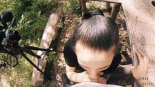 pov bts outdoor blowjob leads to cum swallow in woods