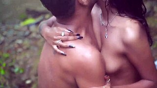 passionate indian couple fucks hard outdoors at riverside lodge