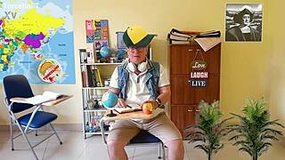 teacher Everlain teases student Torcelini's tight pussy in stockings