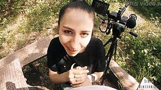pov bts outdoor blowjob leads to cum swallow in woods