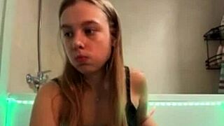 Amateur teen goes crazy fingering wet pussy in shower orgasm