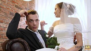 Rich guy pays to fuck hot bride on wedding day