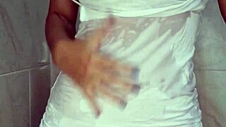 Horny Amateur Flashes Big Ass and Masturbates in Shower with Dildo