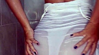 Horny Amateur Flashes Big Ass and Masturbates in Shower with Dildo