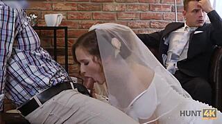 Rich guy pays to fuck hot bride on wedding day