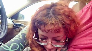 Brazilian babe drops to knees for sloppy car blowjob on daddy's ride