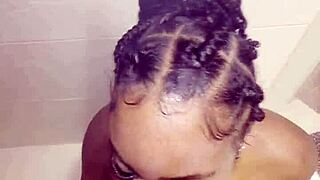 black babe takes huge cock deep in steamy shower pounding 💦🍆😍