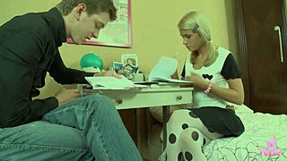 Blonde student jude teases with natural tits before passionate cowgirl riding and missionary pounding