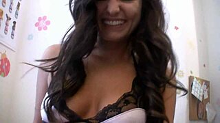 pretty brunette jenny welch rides cock in fishnet pantyhose