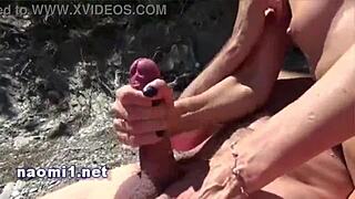 naomi swallows beach cumshot after hot blowjob session