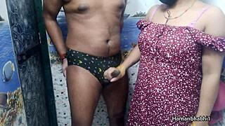 Desi bhabhi's best handjob makes husband cum on blue panties