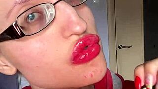 Tall giantess with glasses smears snickers bar fetish play