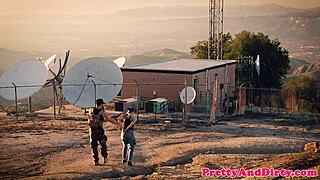 Glamcore babe caught riding officer's cock at work