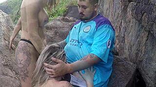 Blondes stripping wild on nudist beach voyeur tits