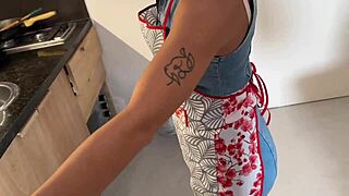 Cleaning latina maid deepthroats my monster cock 💦😈