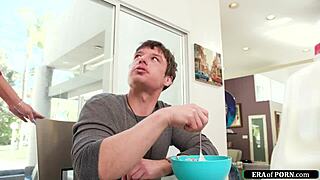 euro milf titfucks young friend with oiled big tits