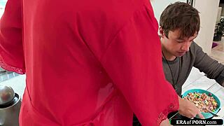 euro milf titfucks young friend with oiled big tits