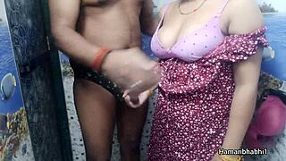 Desi bhabhi's best handjob makes husband cum on blue panties