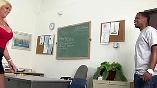blonde curvy milf teacher slurps big black cock before anal ride