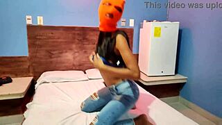 my brunette masked latina shakes hips naked hotel bed