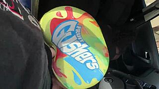 Big ass ebony slut poked through shorts hole carside?