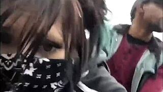masked emo goth bent over for public interracial creampie doggystyle