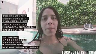 😍 helen star submits with hubby to oral vibrator blindfold poolside latina skinny toys