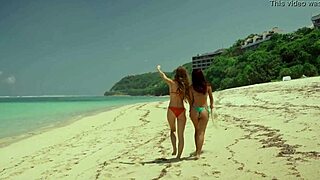 blonde bikini babes chilling by country pool in thongs