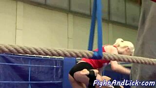 Euro Lesbians Wrestle Wildly Into Oral Bliss