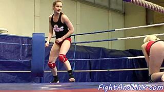 Euro Lesbians Wrestle Wildly Into Oral Bliss