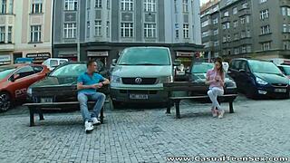 Teasing Elly Justin begs for pickup fingering and shaved pussy orgasm