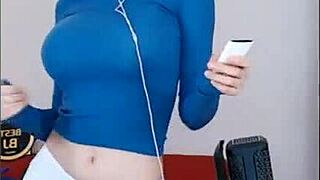 cute korean dances sexy on stage with big tits