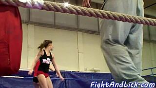 Euro Lesbians Wrestle Wildly Into Oral Bliss