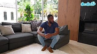 Tiny brunette milf rides boyfriend's big black cock in BBC challenge