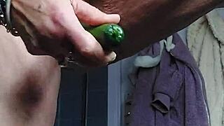 granny fucks hairy pussy deep with cucumber 🥒💦😈