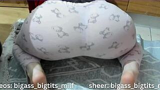 Pajama-Clad Beauty Fingers Wet Pussy in Suggestive Doggy Pose