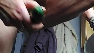 granny fucks hairy pussy deep with cucumber 🥒💦😈