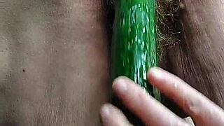 granny fucks hairy pussy deep with cucumber 🥒💦😈