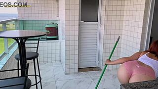 hired this latina maid with juicy redhead ass in tiny shorts