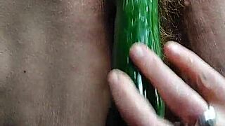 granny fucks hairy pussy deep with cucumber 🥒💦😈