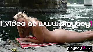 Anna katarina strips naked strumming guitar outdoors softly