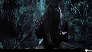 big-titted asian fuckdoll gangbanged roughly in forest bondage