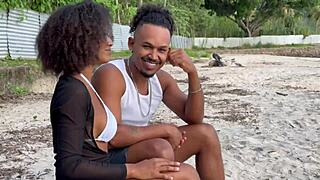 black couple picks up beach stranger for wild home threesome fuck