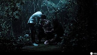 big-titted asian fuckdoll gangbanged roughly in forest bondage