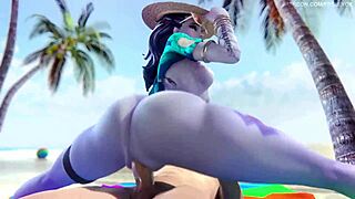 widowmaker's huge ass bounces wildly beachside