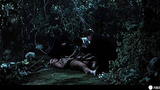 big-titted asian fuckdoll gangbanged roughly in forest bondage