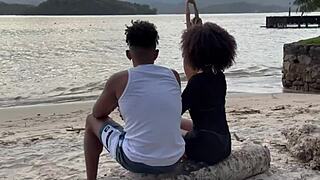 black couple picks up beach stranger for wild home threesome fuck